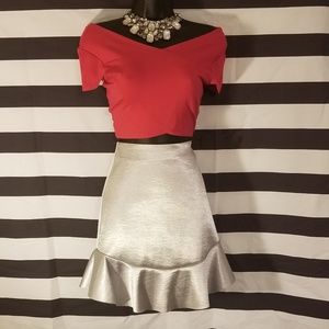 H&M  Sliver Metallic Ruffle Skirt
